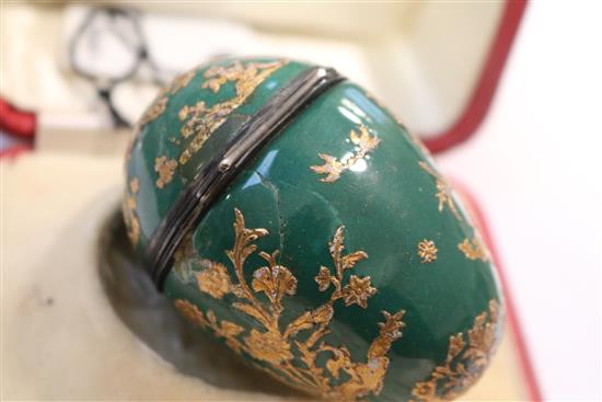 A silver mounted enamel egg bonbonniêre, French, mid 18th century,